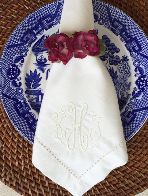 Monogrammed Hemstitched Dinner Napkins - Linen Like 100% Cotton - 20x20 inches - Gift Tabletop Decor Personalized - Ivory & Other Colors