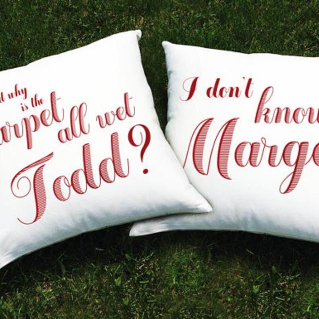 Christmas Throw Pillow Cover- Why is the Carpet All Wet Todd? I Don't Know Margo (20x20)