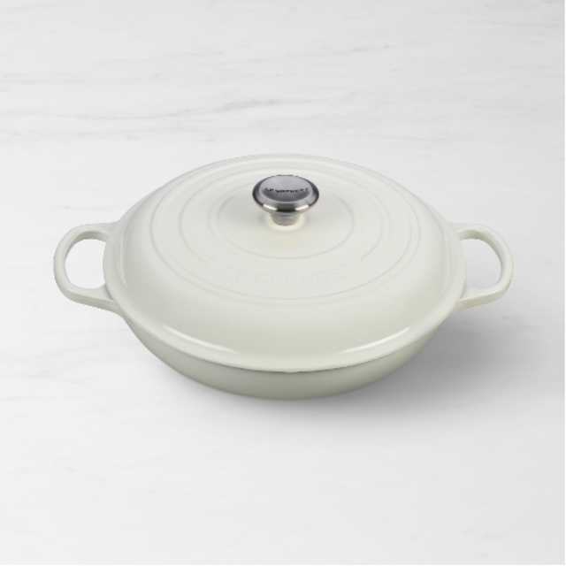 Le Creuset Signature Enameled Cast Iron Braiser, White, 3 1/2 qt