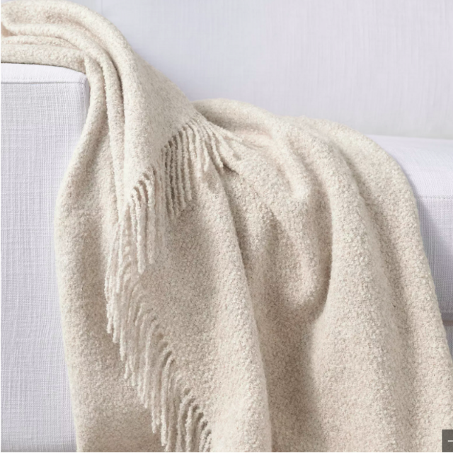 ALPACA & SILK FINE BOUCLÉ THROW - SAND - 96X80
