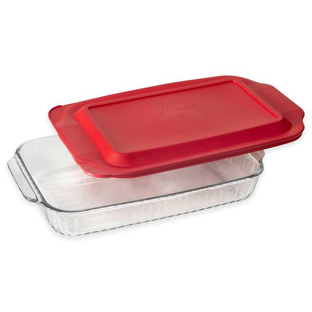 Pyrex® Glass 3 qt. Sculpted Baker with Red Lid
