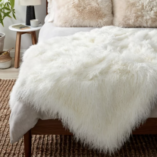 Polar Dreams Tibetan Lamb Fur Throw Blanket
