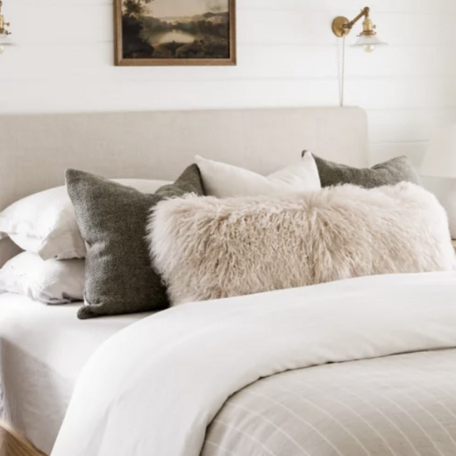 36" x 14" Single-Sided Tibetan Lamb Fur Bolster Pillow