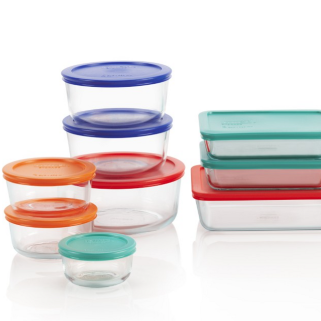 Pyrex Simply Store 24-Pc Glass Food Storage Container Set with Lid, Round & Rectangle Glass Storage Containers with Lid, BPA-Free Lid, Non-Pourous Glass, Dishwasher, Microwave and Freezer Safe