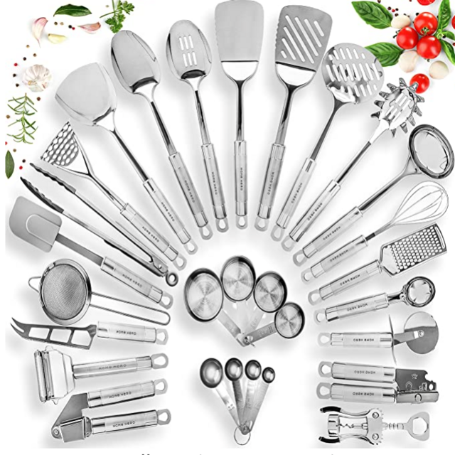 Home Hero 29-pcs Kitchen Utensils Set - Stainless Steel Cooking Utensils Set with Spatula - Kitchen Gadgets & Kitchen Tool Gift Set