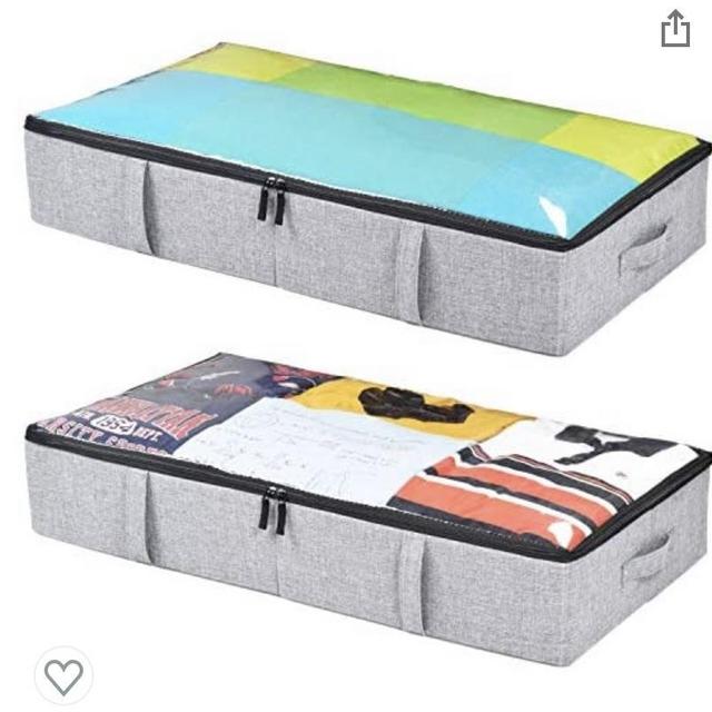 storageLAB Underbed Storage Containers, Under Bed Storage for Clothes, Blankets and Shoes, Woven Fabric with Plastic Panel Structure, 2-Pack - 34'' x 17'' x 6'' (Grey)