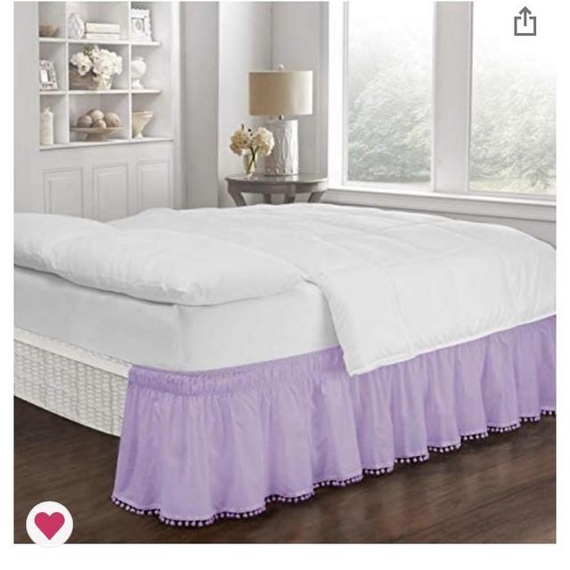 Easy Fit Pom Fringe Wrap Around Easy On/Off Dust Ruffle 18-Inch Drop Bedskirt, Twin/Full, Purple