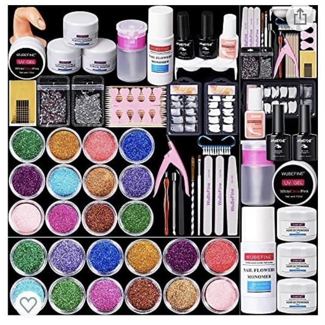 WuBeFine Acrylic Nail Kit, Nails Kit Acrylic Set with Acrylic Powder Liquid Monomer Glitter Nail Tips Acrylic Nail Brush, Acrylic Nail Art Decoration Tools Professional Manicure Set