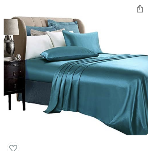 ARTALL Silky Super Soft 4 Piece Deep Pocket Satin Sheet Set, Full Size Teal