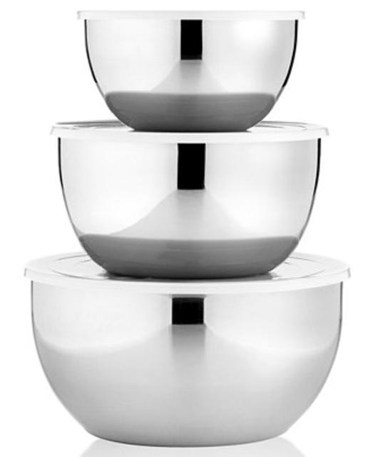 Martha Stewart Collection Covered Mixing Bowls, Set of 3 Stainless Steel
