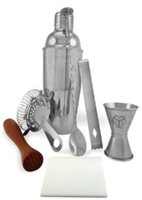 On The Rox 9-Piece Stainless Steel 24 Ounce Bartender Cocktail Shaker with Bar Tools and Accessories (9 Piece Set)-Updated!