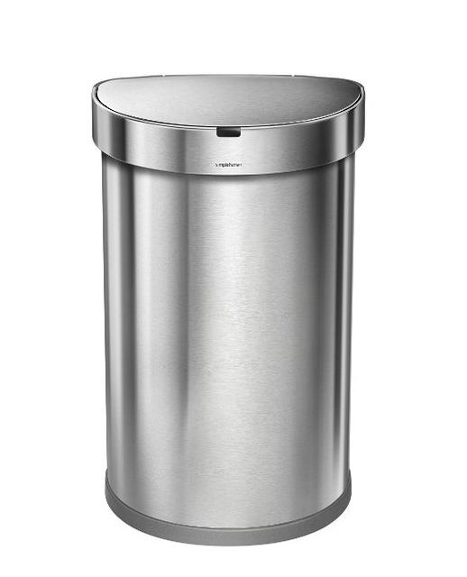 simplehuman Stainless Steel Semi-Round Sensor Can, Touch-Free Automatic Trash Can with Liner Pocket, 45 L / 12 Gal