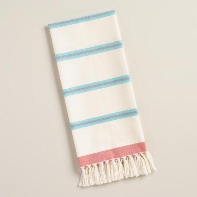 Aqua and Coral Villa Stripe Kitchen Towels, Set of 2