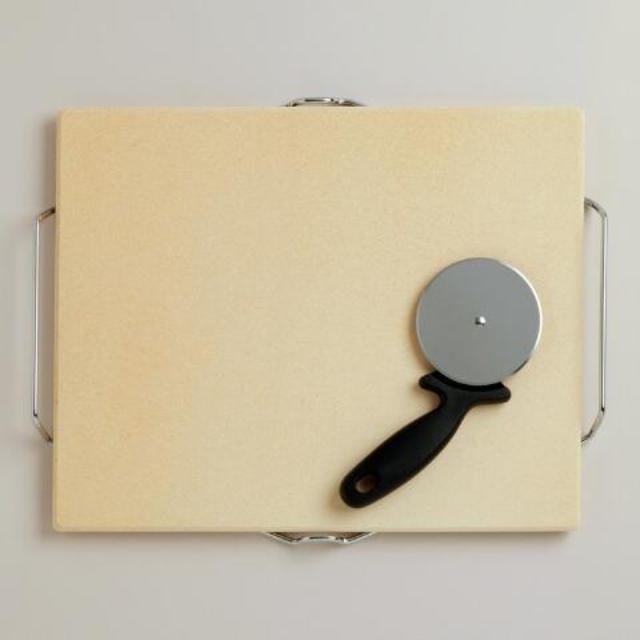 Pizza Stone Set with Chrome Serving Rack