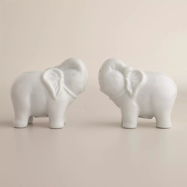 White Elephant Salt and Pepper Shakers, Set of 2