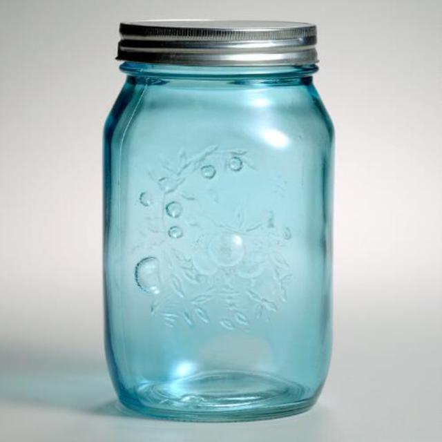 7" Light Blue Glass Mason Jars, Set of 6
