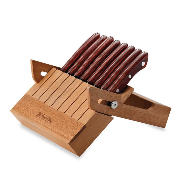 Tramontina® 9-Piece Porterhouse Steak Knife Set with Multi-Purpose Folding Hardwood Block