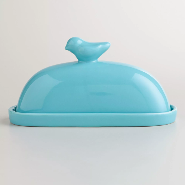 Aqua Bird Ceramic Butter Dish