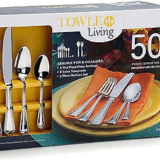 Towle Living 50 Piece Flatware Set Service for 8 People - Zoe