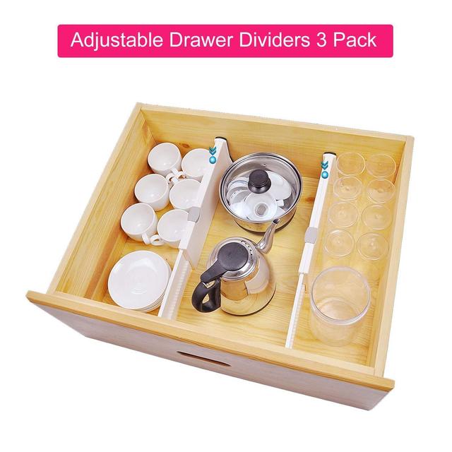 RAPTUROUS Drawer Dividers – Pack of 3 – 5" Tall and Expandable from 13-22" Dresser Drawer Organizers – Adjustable Drawer Organization Separators for Kitchen, Bedroom, Bathroom & Office Drawers