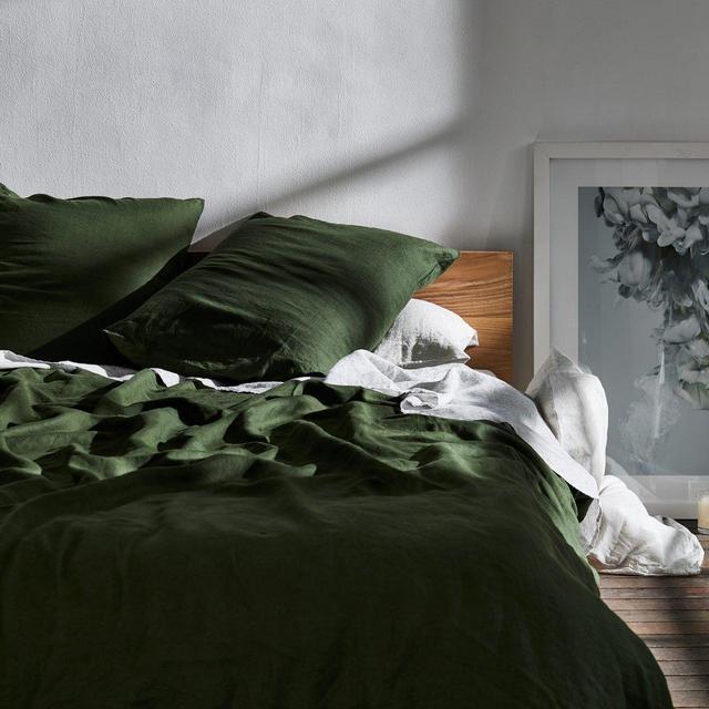 Olive 100% Flax Linen Duvet Cover