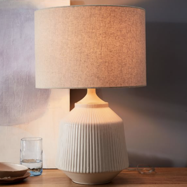 Large, White, Roar + Rabbit Ripple Ceramic Table Lamp (Set of 2)