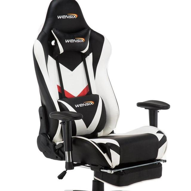 WENSIX Gaming Chair High Back Computer Chair With Adjusting Footrest, Ergonomic designs Extremely Durable PU Leather Steel Frame Racing Chair (White)