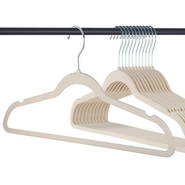 Premium Velvet Hangers Heavy duty - 50 Pack Clothes Hangers - Non slip IVORY Suit hangers - Clothes Hanger Hook swivel 360 - Ultra Thin