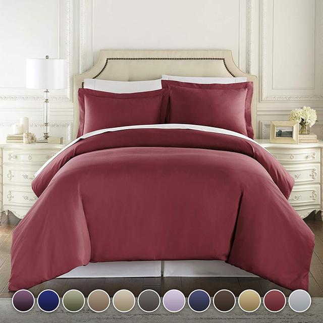 Hotel Luxury 3pc Duvet Cover Set-1500 Thread Count Egyptian Quality Ultra Silky Soft Premium Bedding Collection-King Size Burgundy