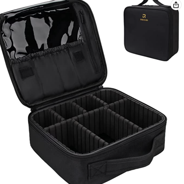 Relavel Travel Makeup Train Case Makeup Cosmetic Case Organizer Portable Artist Storage Bag with Adjustable Dividers for Cosmetics Makeup Brushes Toiletry Jewelry Digital Accessories Black