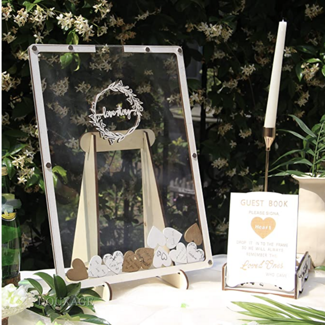 DOUXAGE White Wedding Guest Book Alternative,Rustic Wedding Book for Guests to Sign,Guest Book Frame with Hearts for Reception,Unique Wedding Decorations,Wedding Sign Frame,Baby Shower Guest Book