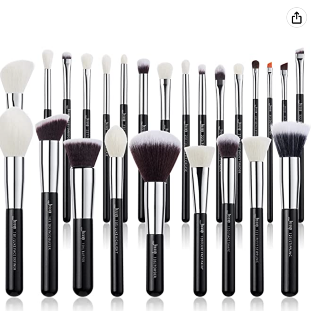Jessup Brand 25pcs Professional Makeup Brush Set Beauty Cosmetic Foundation Powder Blusher Eyeshadow Blending Concealer Highlight Natural-Synthetic Hair Brushes Set (Black/Silver)