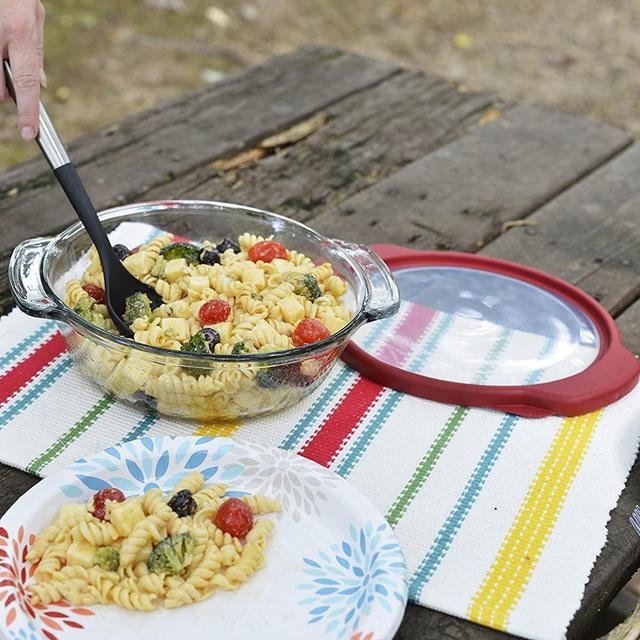 Anchor Hocking TrueFit Bakeware Glass Casserole Dish with Cover and Storage Lid, Cherry, 3-Piece Set
