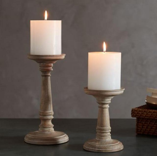 Ashton White Wash Wood Pillar Holder Set