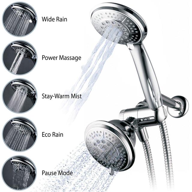Hydroluxe Full-Chrome 24 Function Ultra-Luxury 3-way 2 in 1 Shower-Head /Handheld-Shower Combo