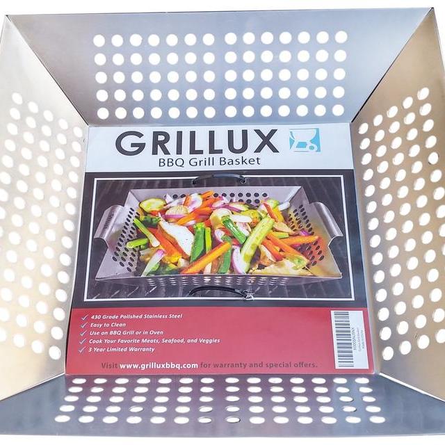 BBQ Vegetable Grill Basket - Use as Wok, Skillet, or Smoker - Durable 430 Grade Stainless Steel - Professional Cookware - Barbeque Fish & Diced Meat - by Grillux