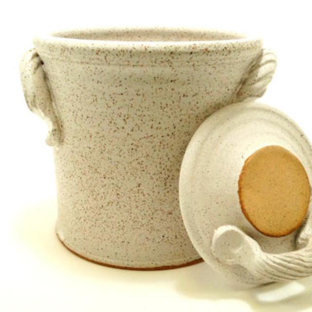 fermentation & pickling crock . ceramic pottery jar for sauerkraut or kimchi in chalk white