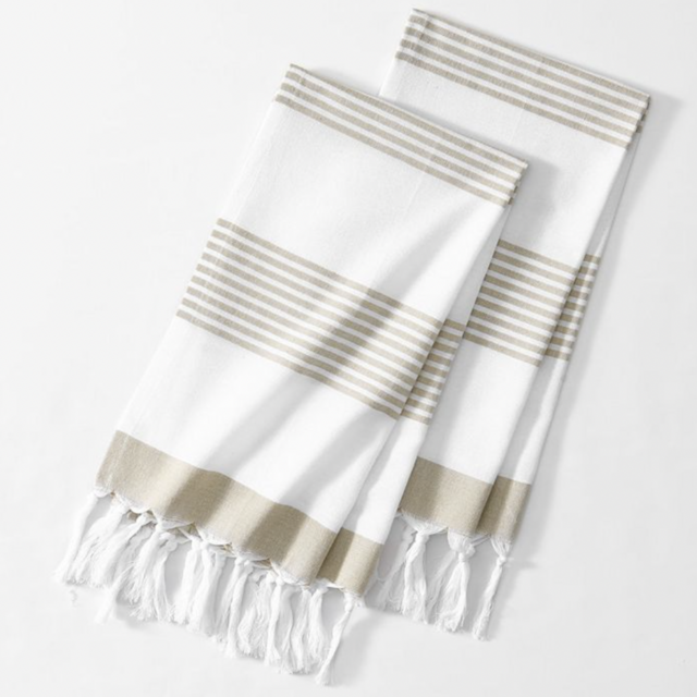 Beige Boho Harper Stripe Knotted Tassel Hand Towels Set of 2 - 16" x 30" - Elrene Home Fashions