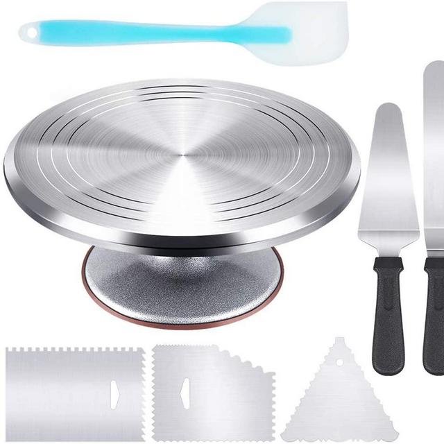 Kootek Aluminium Alloy Revolving Cake Decorating Stand 12" Cake Turntable, Cake Decorating Supplies, 12.7" Icing Spatula, 3 Icing Smoother, Silicone Spatula, and Cake Cutter, Cake Decorating Kits