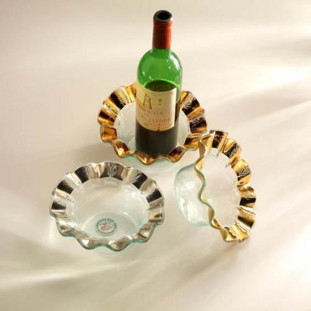 ANNIEGLASS RUFFLE GOLD WINE COASTER