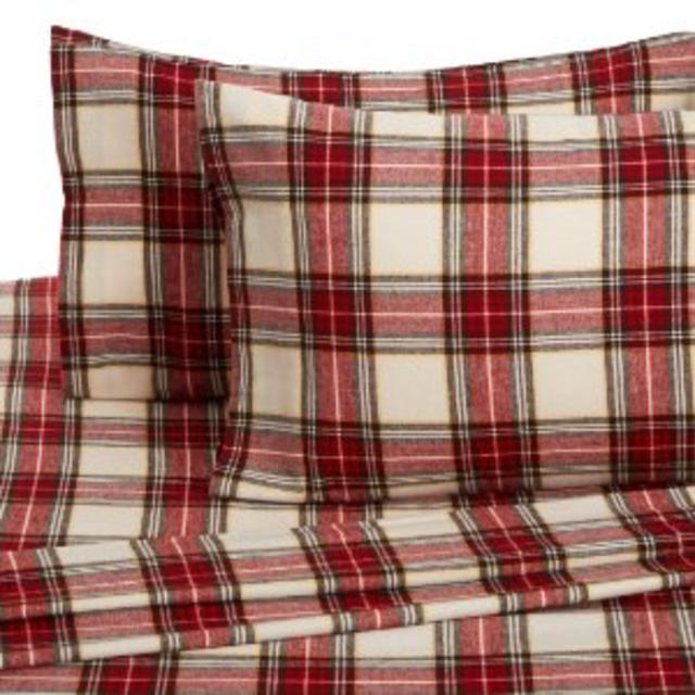 Pinzon 160 Gram Plaid Velvet Flannel Sheet Set - Full, Cream/Red Plaid