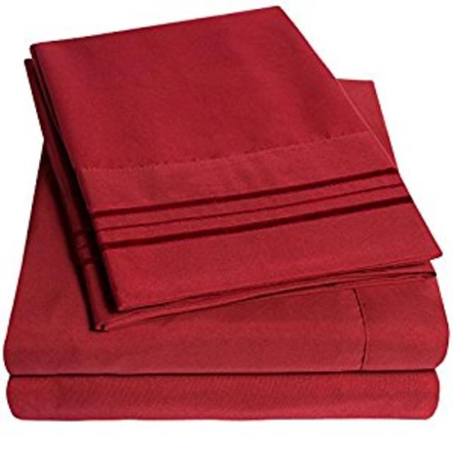 1500 Supreme Collection Bed Sheets Set - PREMIUM PEACH SKIN SOFT LUXURY 4 PIECE BED SHEET SET, SINCE 2012 - Deep Pocket Wrinkle Free Hypoallergenic Bedding - Over 40+ Colors - Full, Red