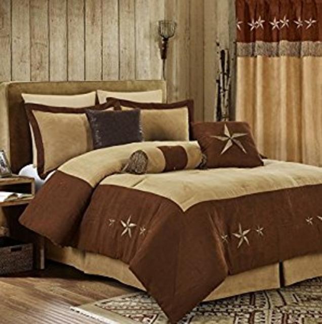 Chezmoi Collection 7 Pieces Western Star Embroidery Design Microsuede Bedding Oversized Comforter Set (Full 90" x 92", Brown/Coffee)
