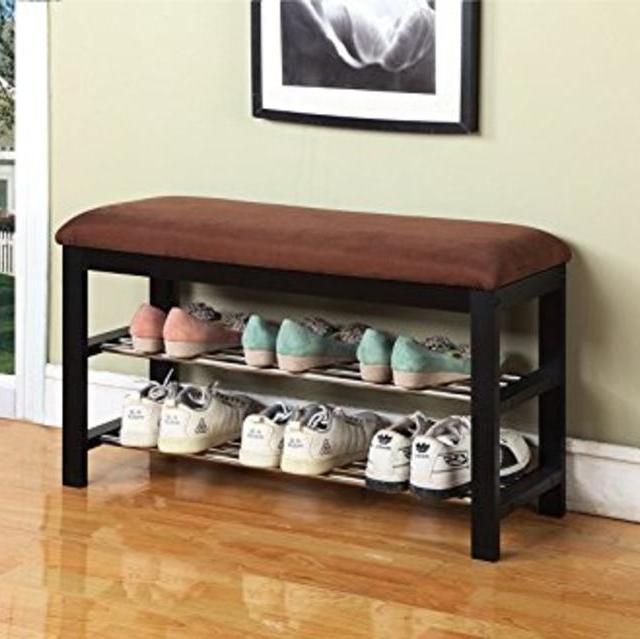 Black / Chocolate Micro Fabric Shoe Rack Storage Organizer & Hallway Bench