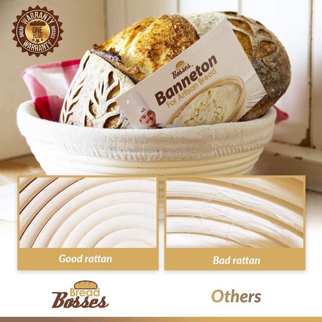 9 Inch Bread Banneton Proofing Basket - Baking Bowl Dough Gifts for Bakers Proving Baskets for Sourdough Lame Bread Slashing Scraper Tool Starter Jar Proofing Box