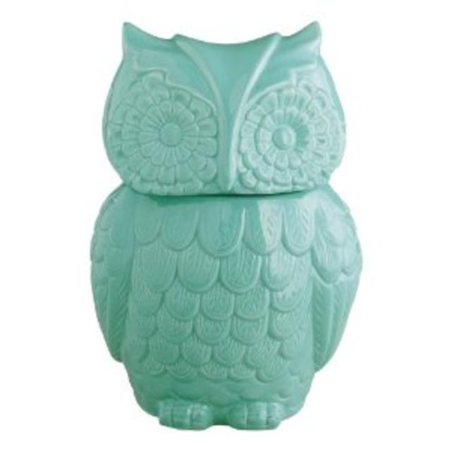 Aqua Blue Ceramic Owl Cookie Jar / Kitchen Storage Container for Baking Supplies