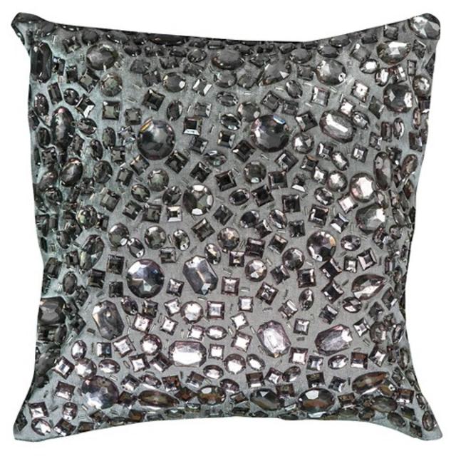 Rizzy Home Crystal Beads Applique Toss Pillow - Silver/Pewter product details page