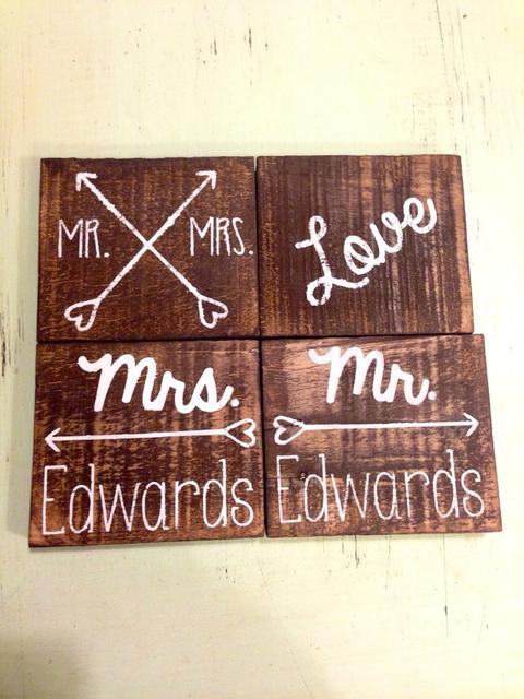 Personalized Reclaimed Coasters, Reversible Coasters, Engagement Gift, Unique Wedding gift. Mr & Mrs. His and Hers, Rustic Pallet Wood
