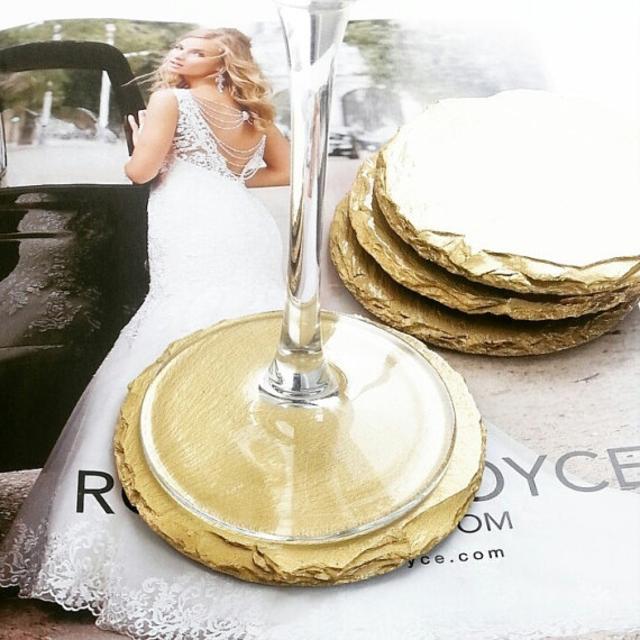 Set of 8 Round Gold Slate Coasters