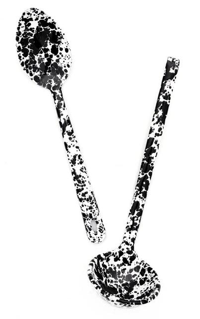 Splatter Enamelware Kitchen Utensils, black serving spoon